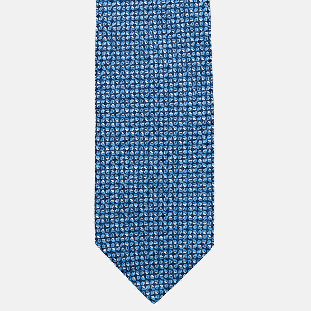 Cravatta 3 pieghe in Seta, Fantasia Geometrica, Azzurro - JA056132-6