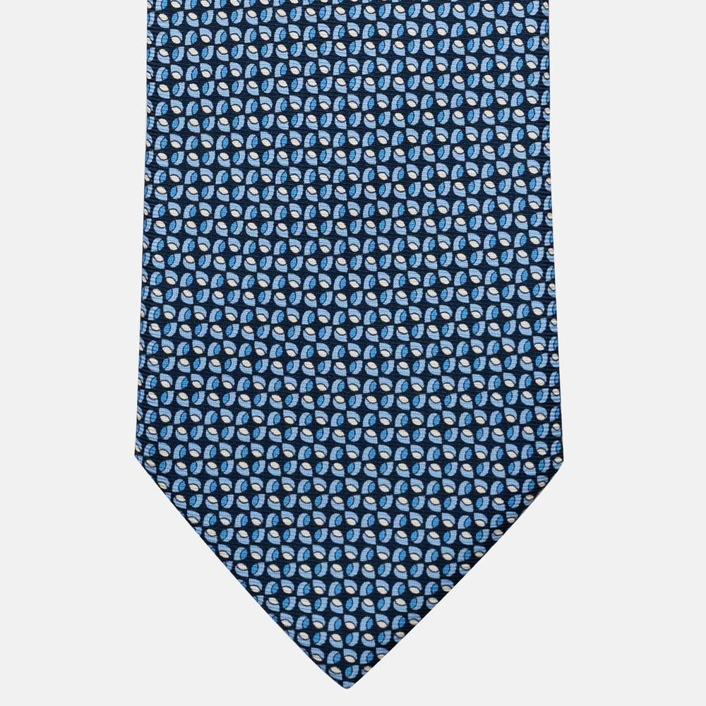 Cravatta 3 pieghe in Seta, Fantasia Geometrica, Blu Celeste - JA056132-7