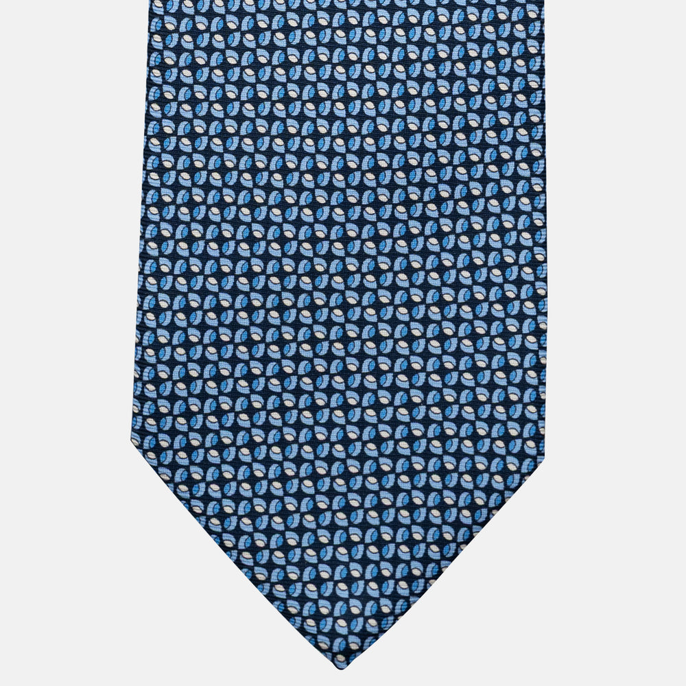 Cravatta 3 pieghe in Seta, Fantasia Geometrica, Blu Celeste - JA056132-8