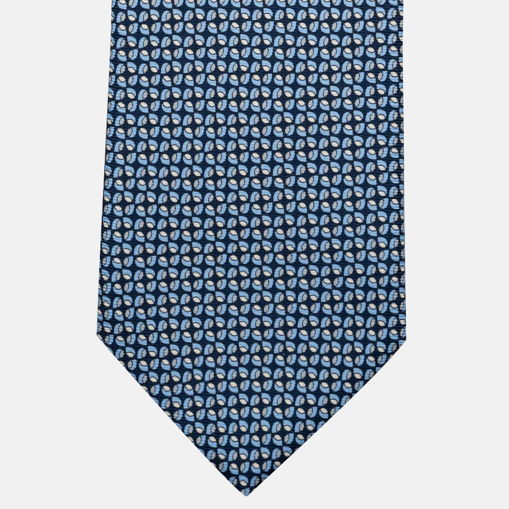 Cravatta 3 pieghe in Seta, Fantasia Geometrica, Blu Grigio - JA056132-9