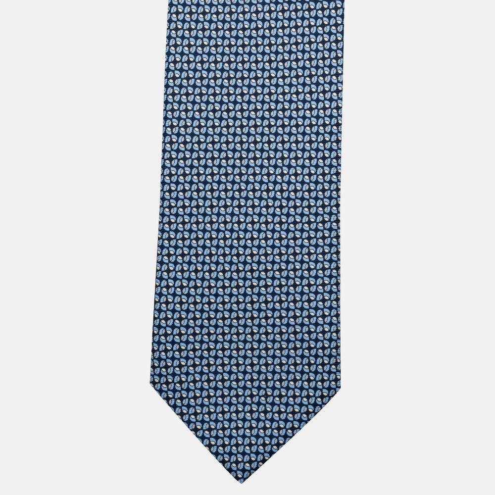 Cravatta 3 pieghe in Seta, Fantasia Geometrica, Blu Grigio - JA056132-9