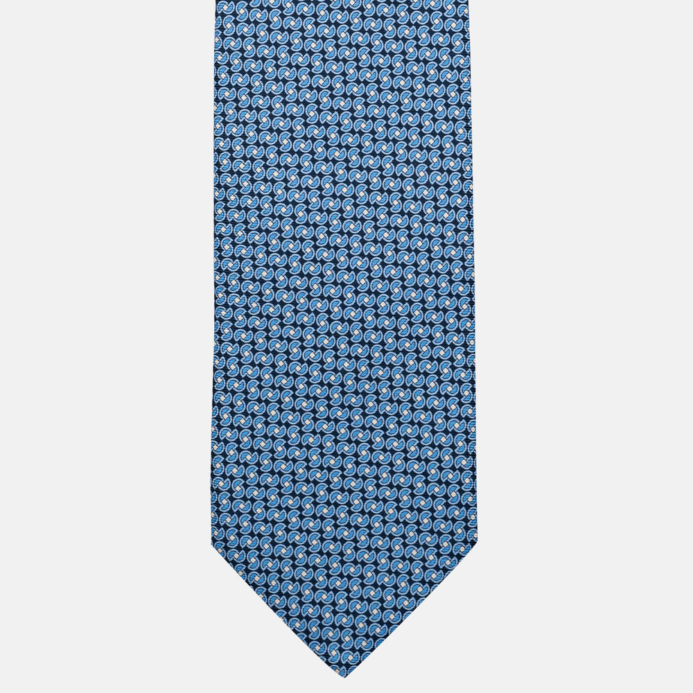 Cravatta 3 pieghe in Seta, Fantasia Geometrica, Blu Celeste - JA056135-2