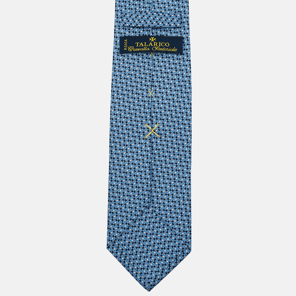 Cravatta 3 pieghe in Seta, Fantasia Geometrica, Blu Celeste - JA056135-2