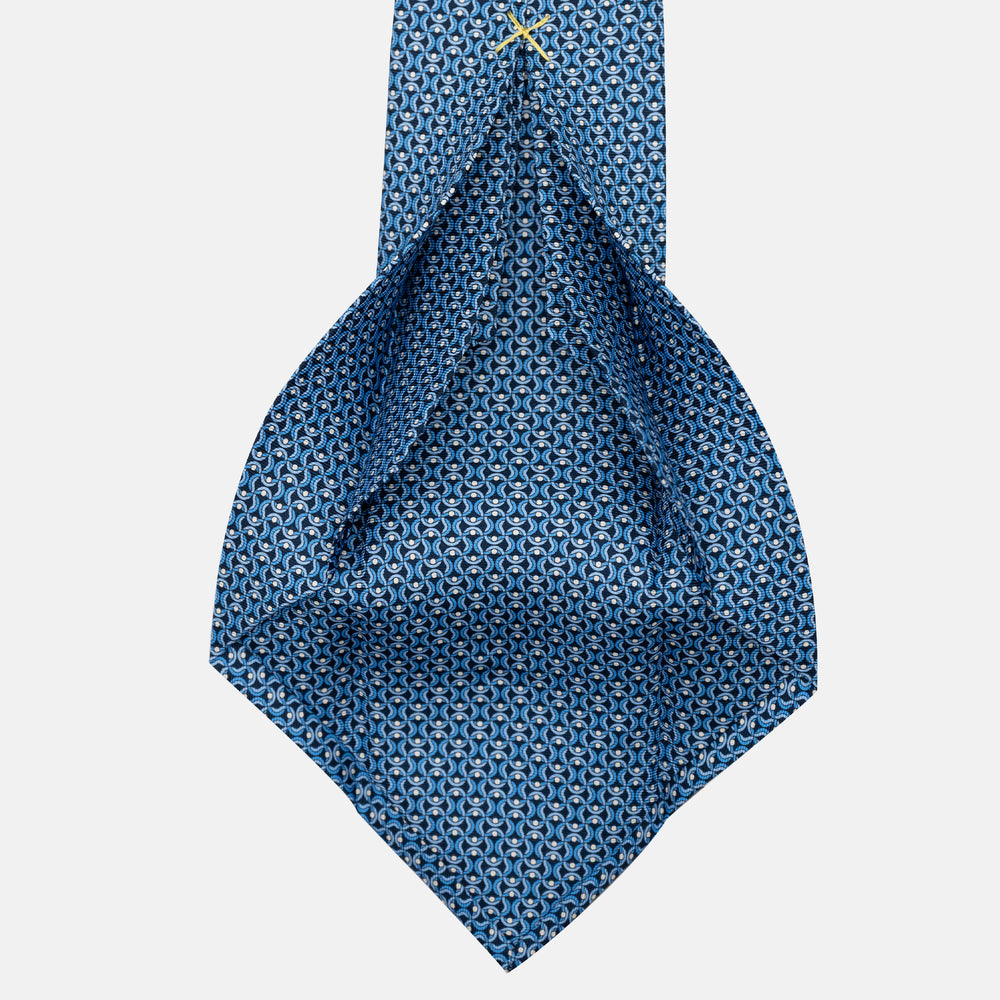 Cravatta 7 pieghe in seta Fantasia Geometrica Blu Celeste - JA056334-5