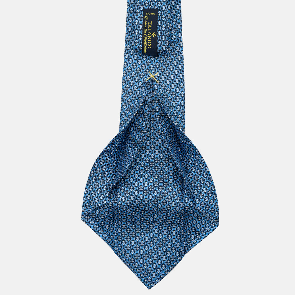 Cravatta 7 pieghe in seta Fantasia Geometrica Blu Celeste - JA056334-5