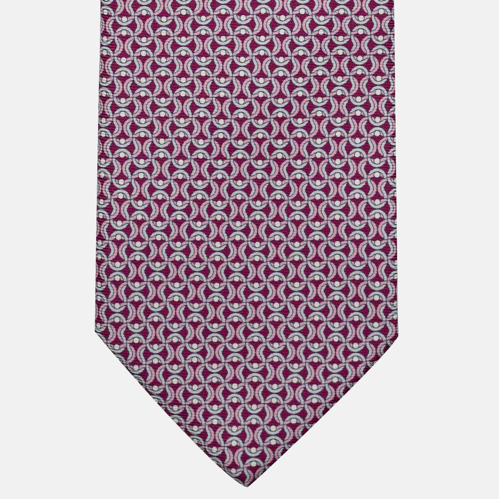 3-Fold Silk Tie, Geometric Pattern, Magenta - JA056334-6