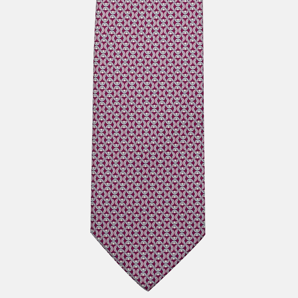 3-Fold Silk Tie, Geometric Pattern, Magenta - JA056334-6