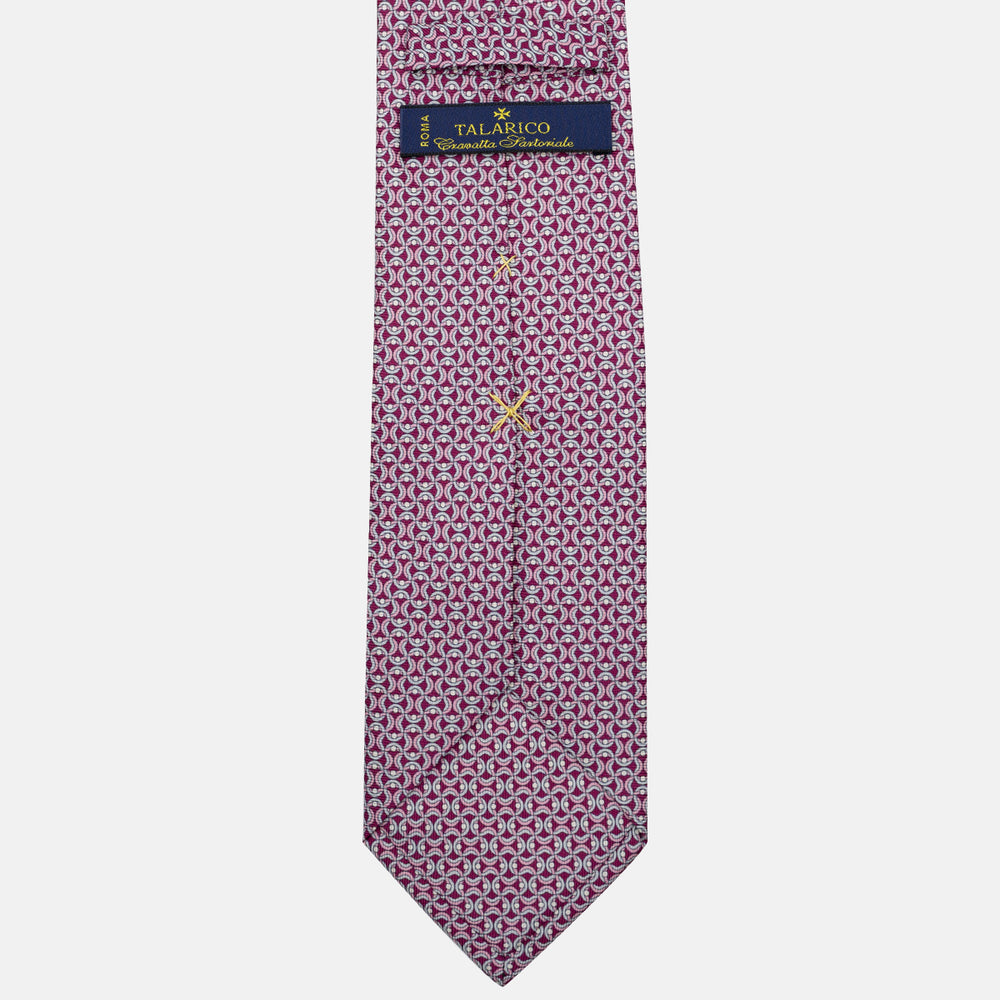 3-Fold Silk Tie, Geometric Pattern, Magenta - JA056334-6