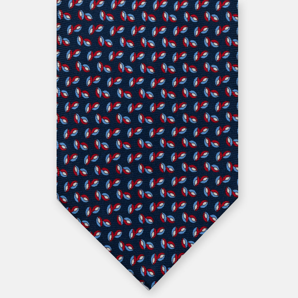 3-Fold Silk Tie, Micro Pattern, Blue and Red - JA056336-1