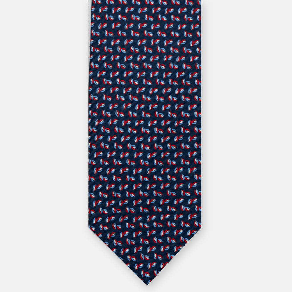 3-Fold Silk Tie, Micro Pattern, Blue and Red - JA056336-1