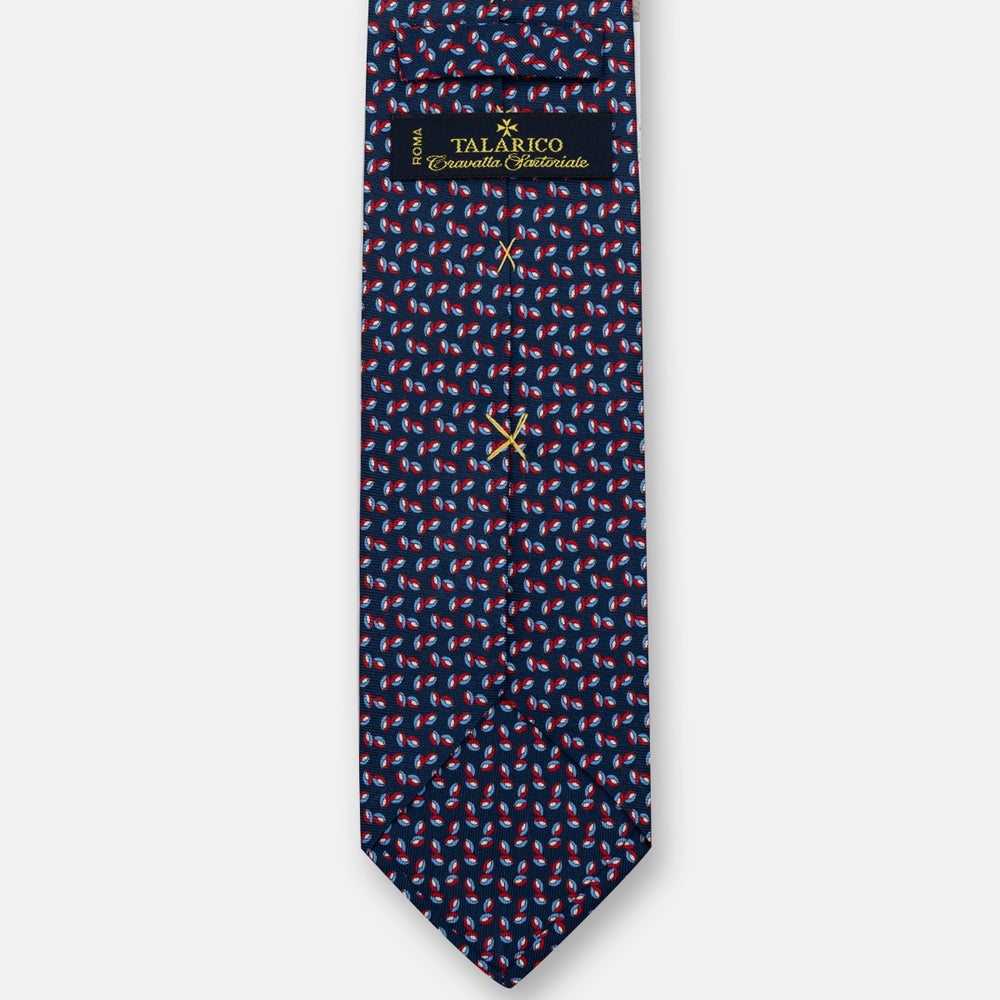 3-Fold Silk Tie, Micro Pattern, Blue and Red - JA056336-1