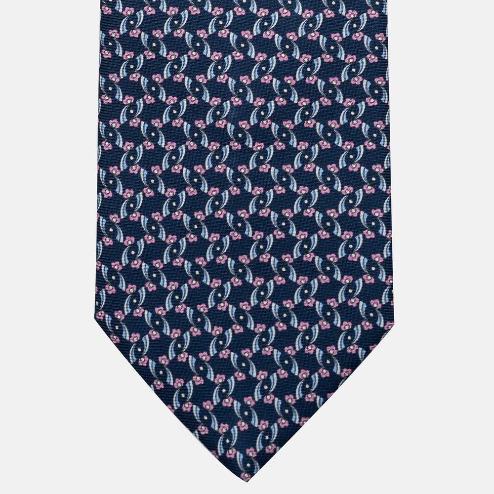 Cravatta 3 pieghe in Seta, Fantasia Floreale, Blu Rosa - JA056337-12