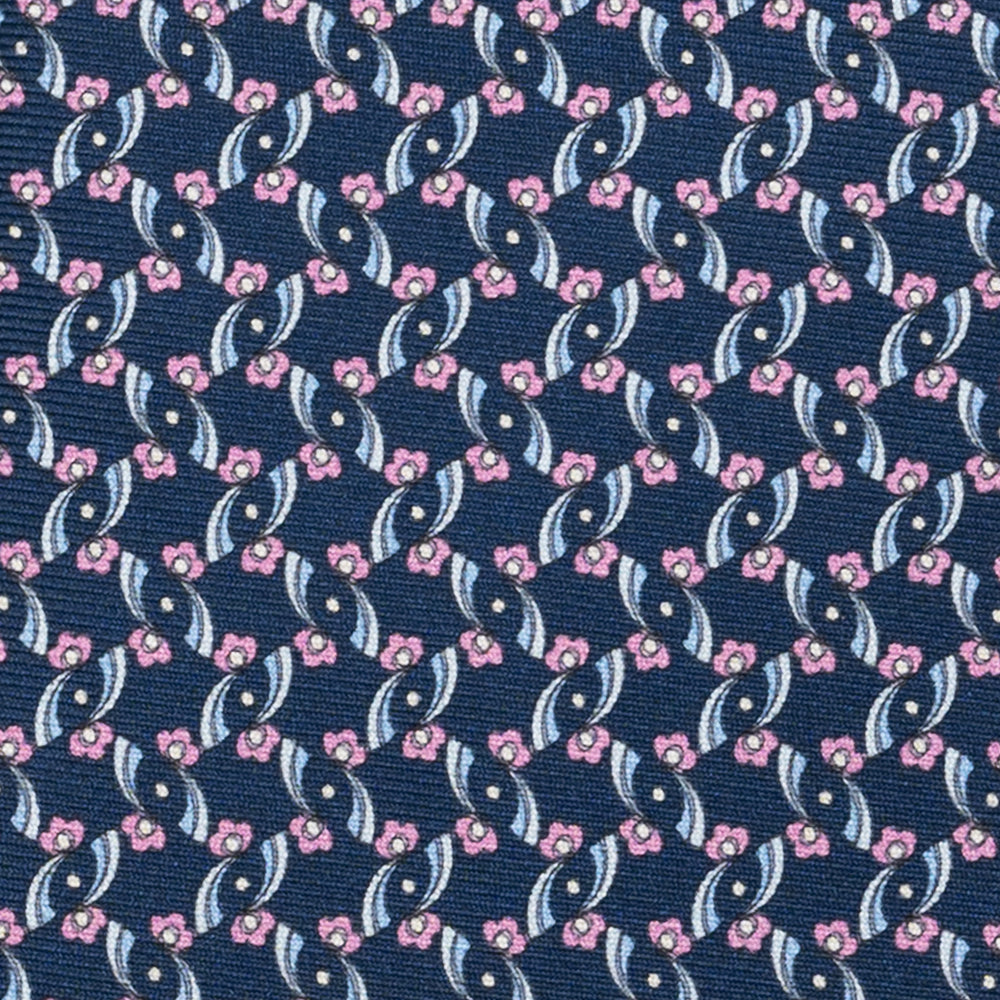 Cravatta 3 pieghe in Seta, Fantasia Floreale, Blu Rosa - JA056337-12