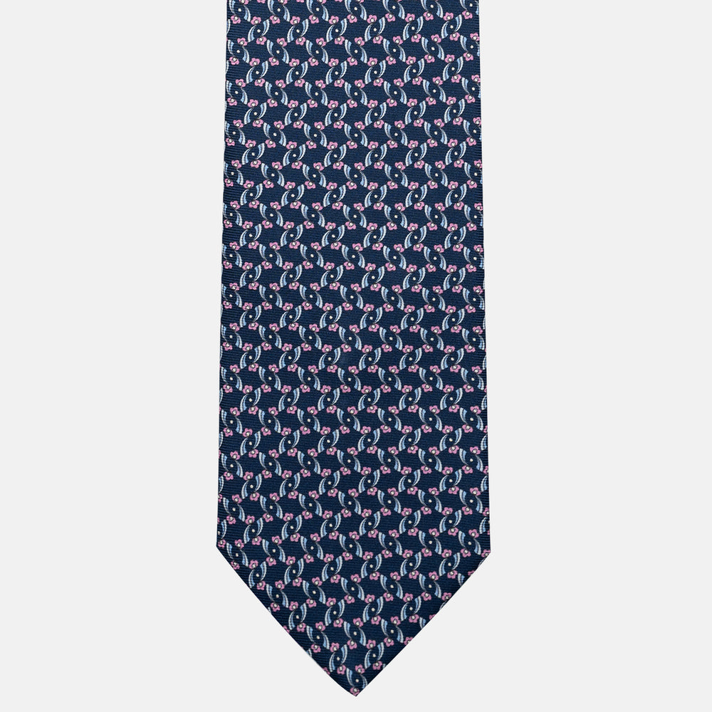 Cravatta 3 pieghe in Seta, Fantasia Floreale, Blu Rosa - JA056337-12