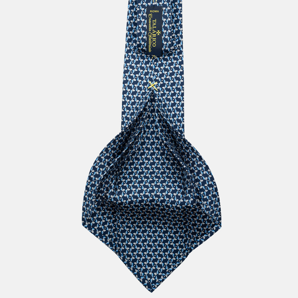 7-Fold Silk Tie with Floral Pattern in Blue and Grey - JA056337-2