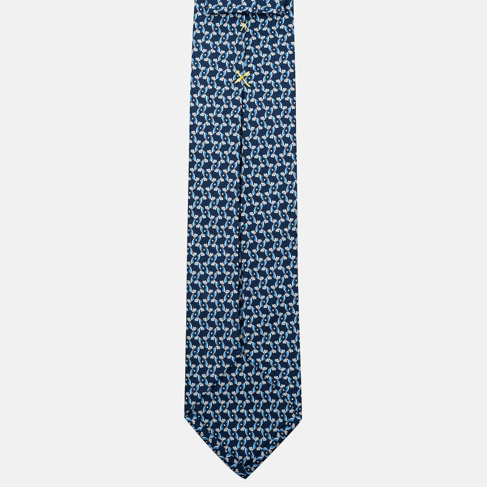 7-Fold Silk Tie with Floral Pattern in Blue and Grey - JA056337-2
