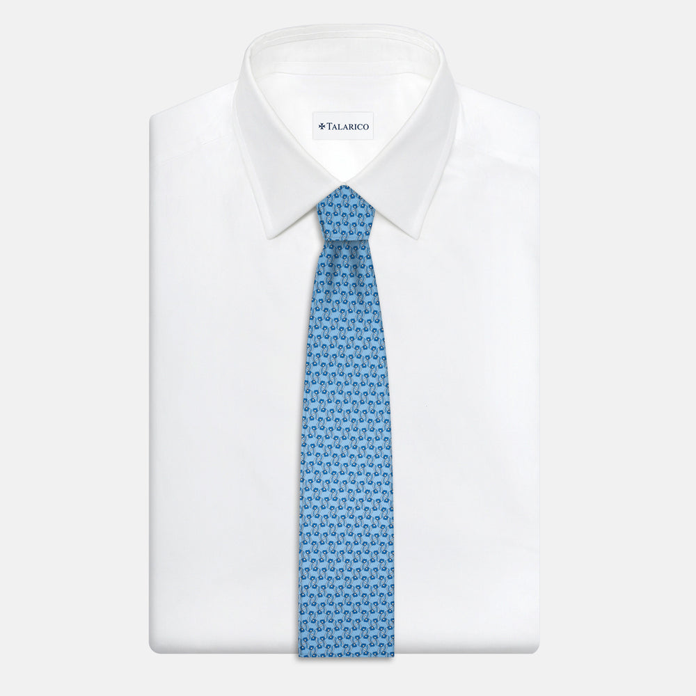 3-Fold Silk Tie, Floral Pattern, Light Blue - JA056337-6