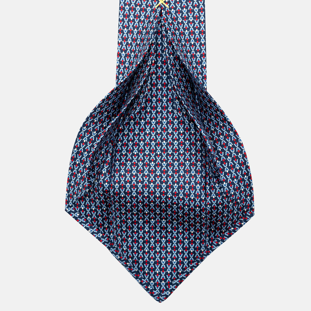 7-Fold Silk Tie with Floral Pattern in Blue and Red - JA056338-2