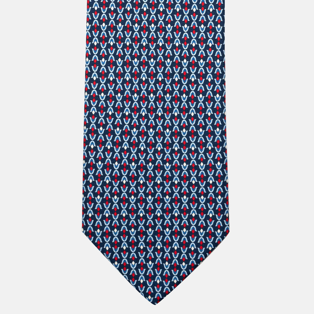 7-Fold Silk Tie with Floral Pattern in Blue and Red - JA056338-2