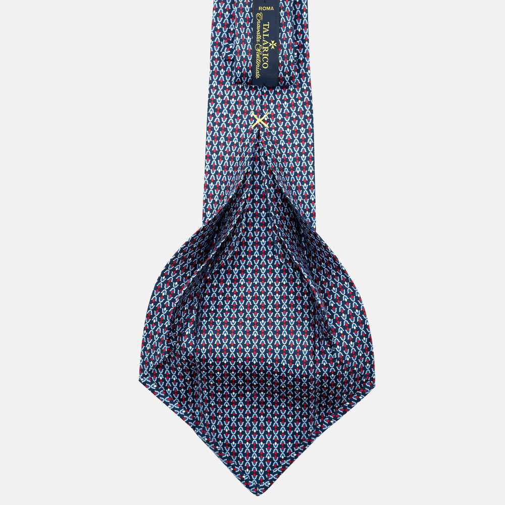 7-Fold Silk Tie with Floral Pattern in Blue and Red - JA056338-2