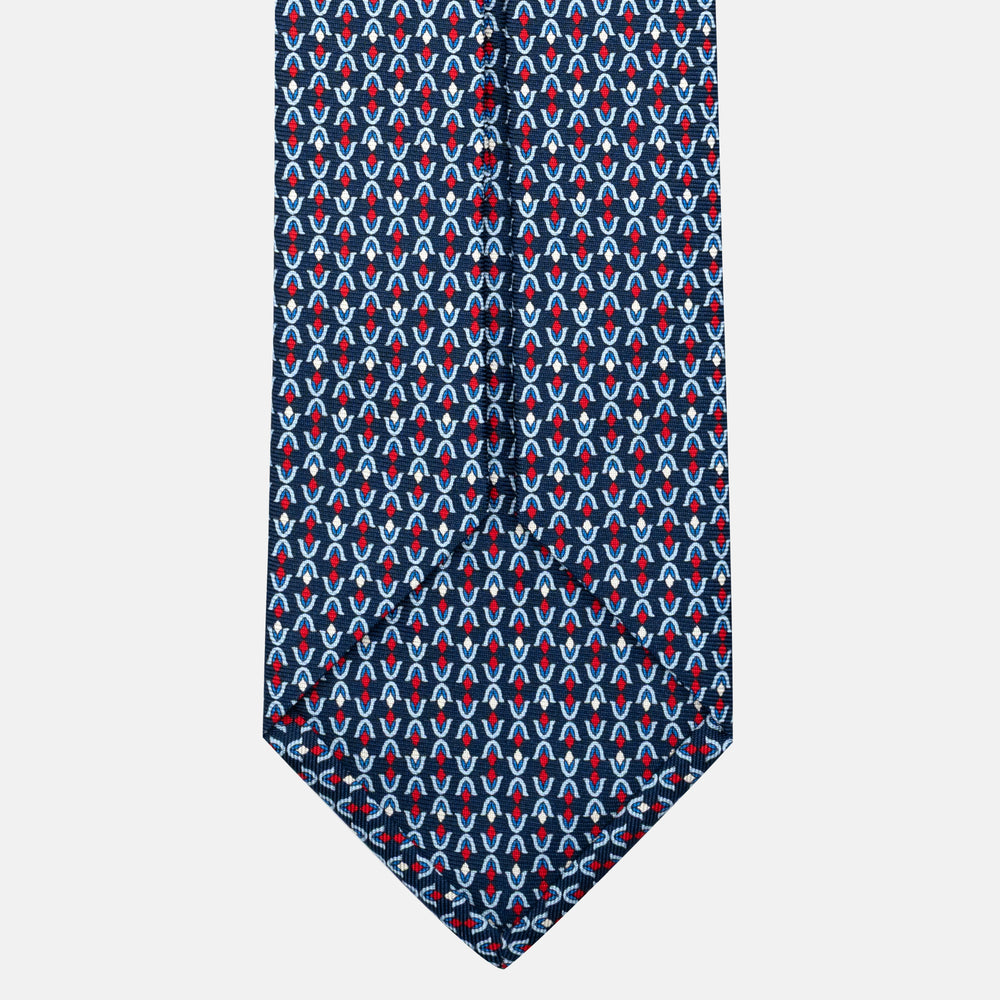 7-Fold Silk Tie with Floral Pattern in Blue and Red - JA056338-2