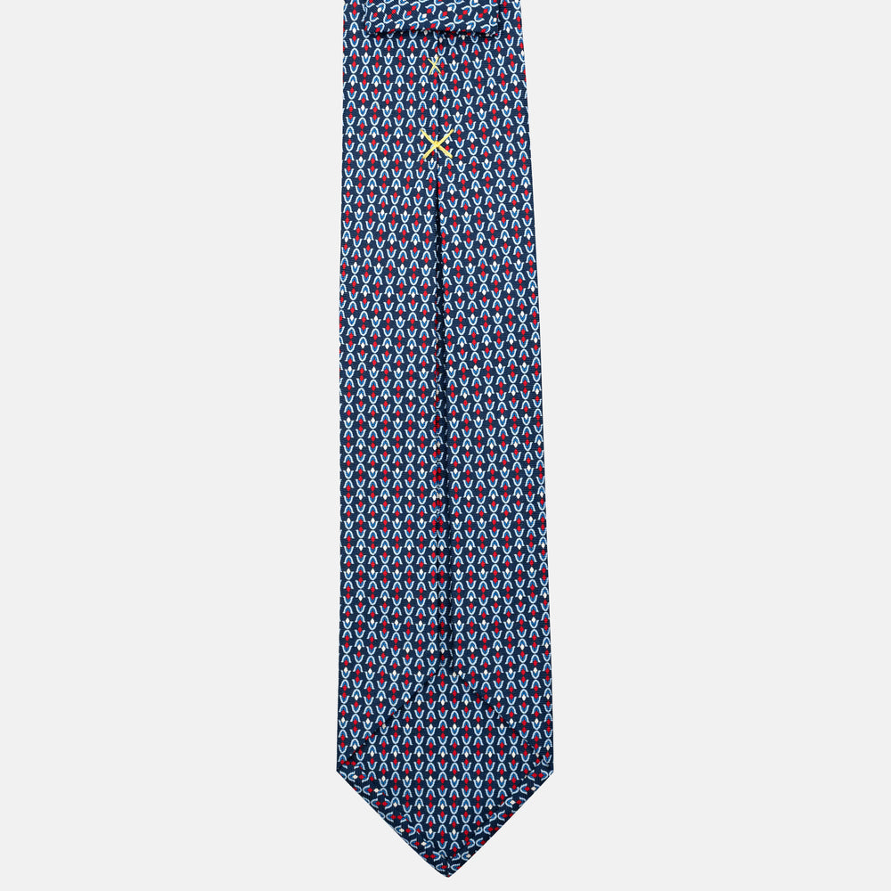 7-Fold Silk Tie with Floral Pattern in Blue and Red - JA056338-2