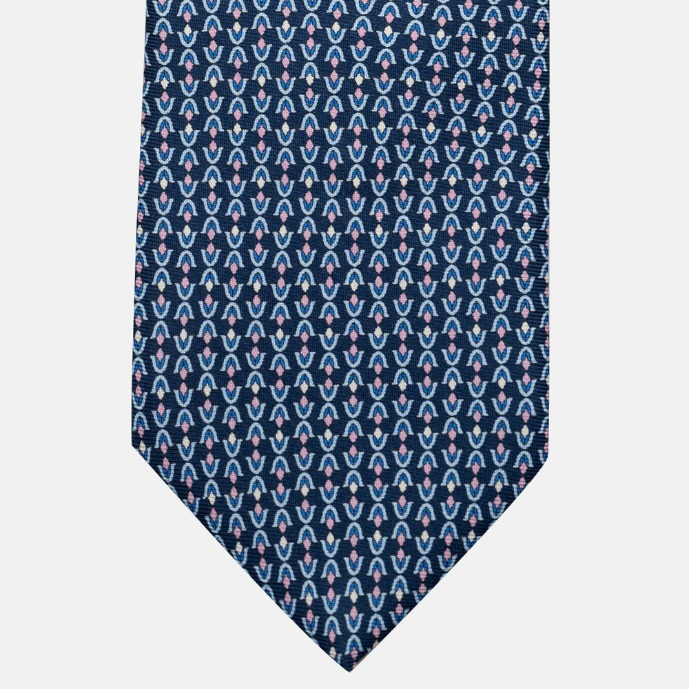 Cravatta 3 pieghe in Seta, Fantasia Floreale, Blu Rosa - JA056338-5