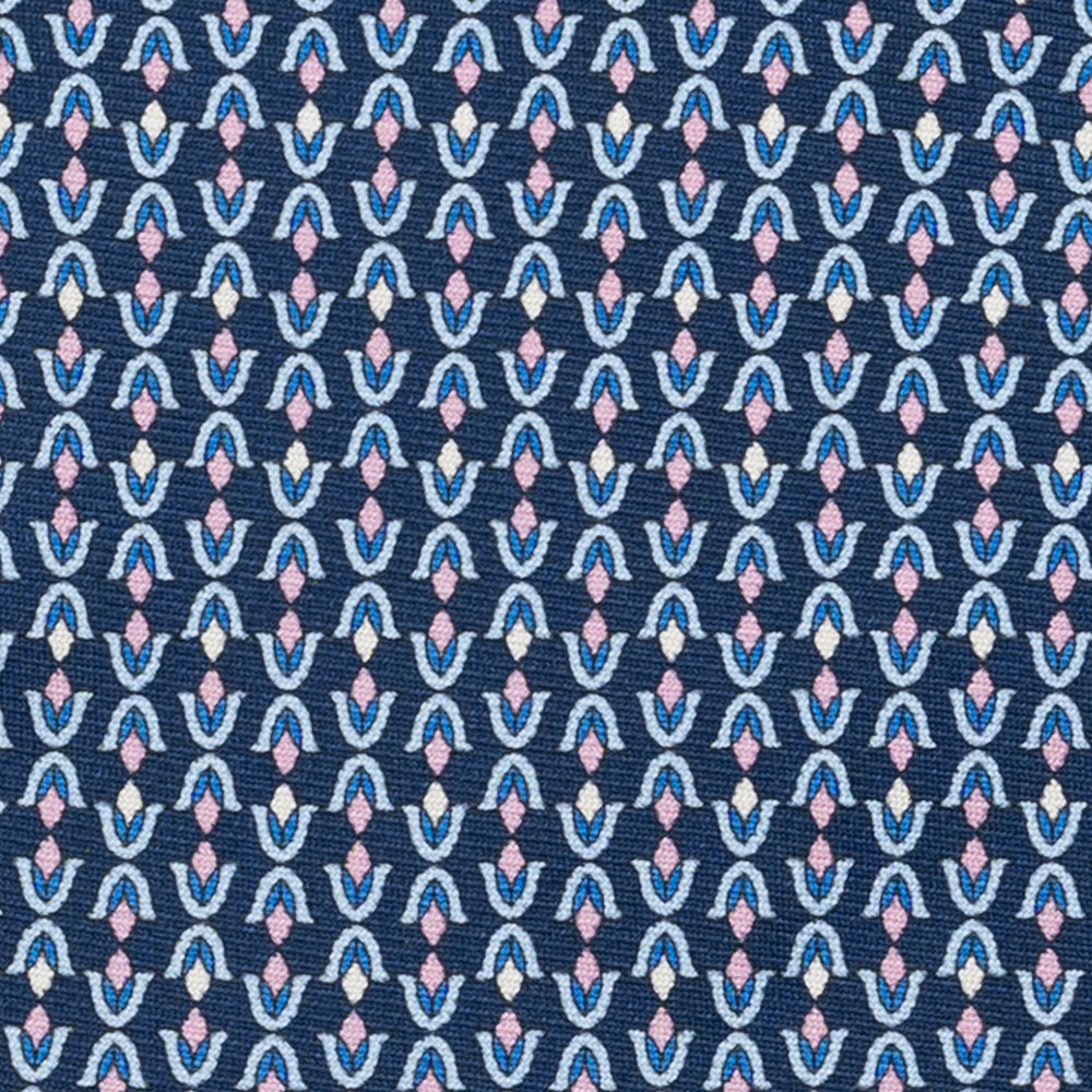 Cravatta 3 pieghe in Seta, Fantasia Floreale, Blu Rosa - JA056338-5