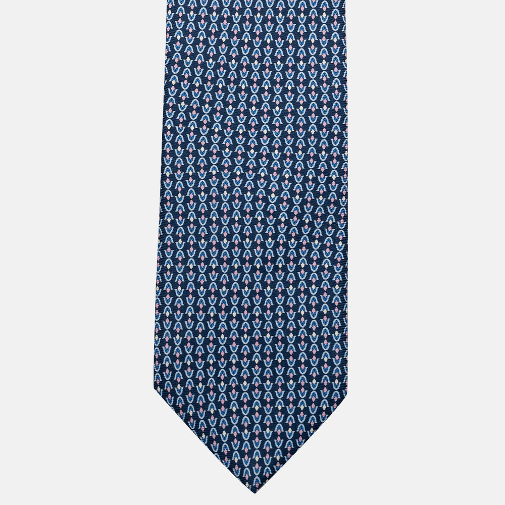 Cravatta 3 pieghe in Seta, Fantasia Floreale, Blu Rosa - JA056338-5