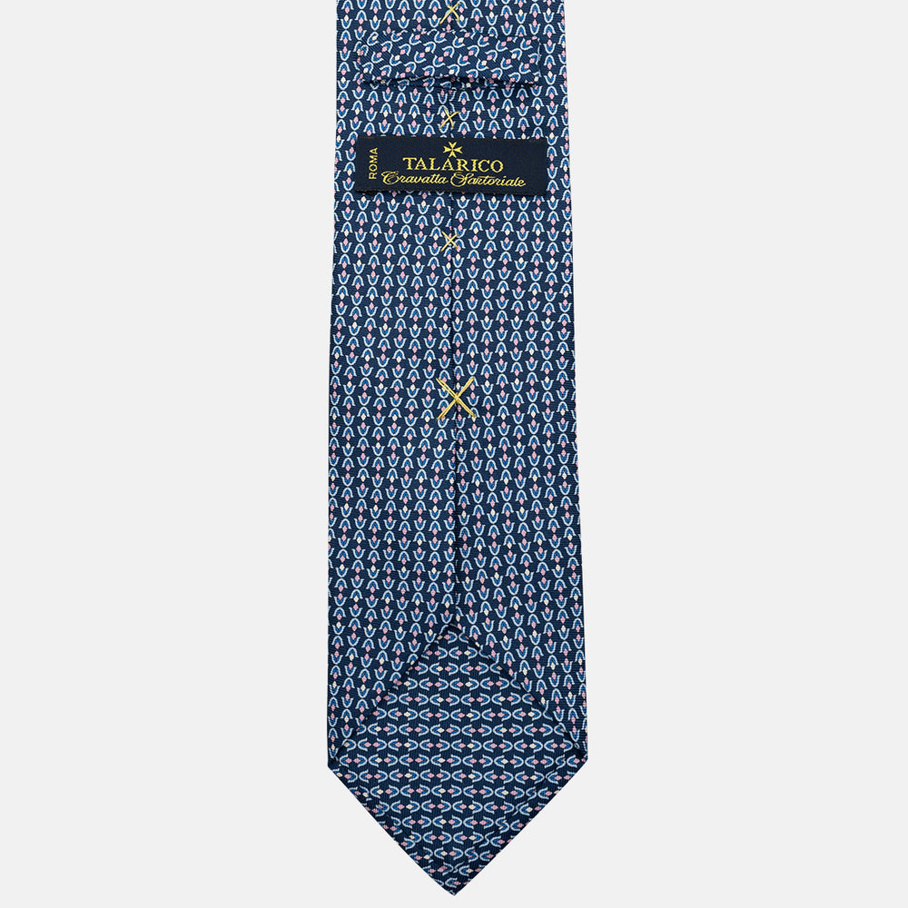 Cravatta 3 pieghe in Seta, Fantasia Floreale, Blu Rosa - JA056338-5