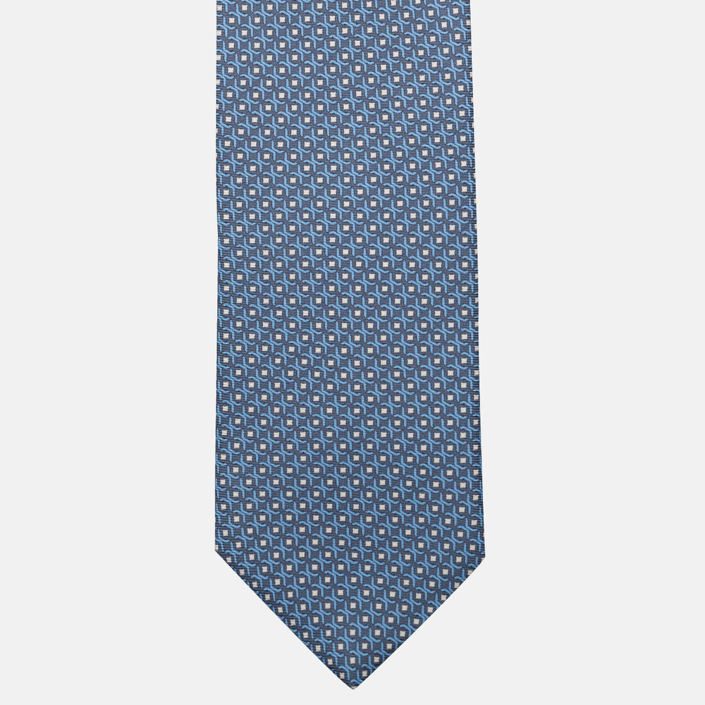 Cravatta 3 pieghe in Seta, Fantasia Geometrica, Grigio - JA056341-1