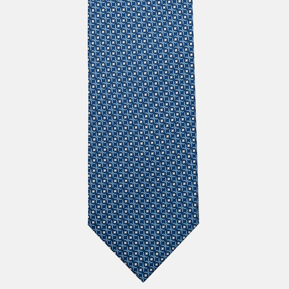 Cravatta 3 pieghe in Seta, Fantasia Geometrica, Azzurro - JA056341-2