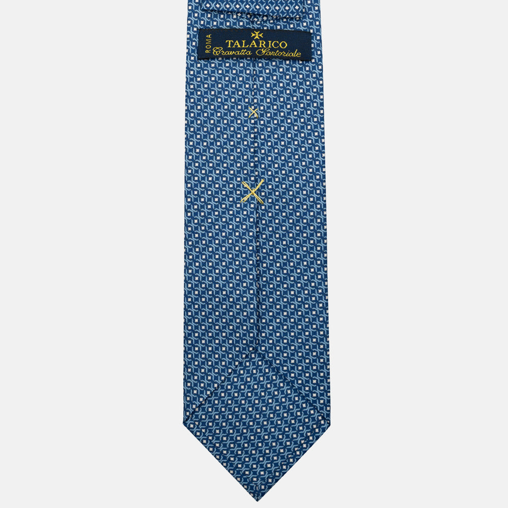 Cravatta 3 pieghe in Seta, Fantasia Geometrica, Azzurro - JA056341-2