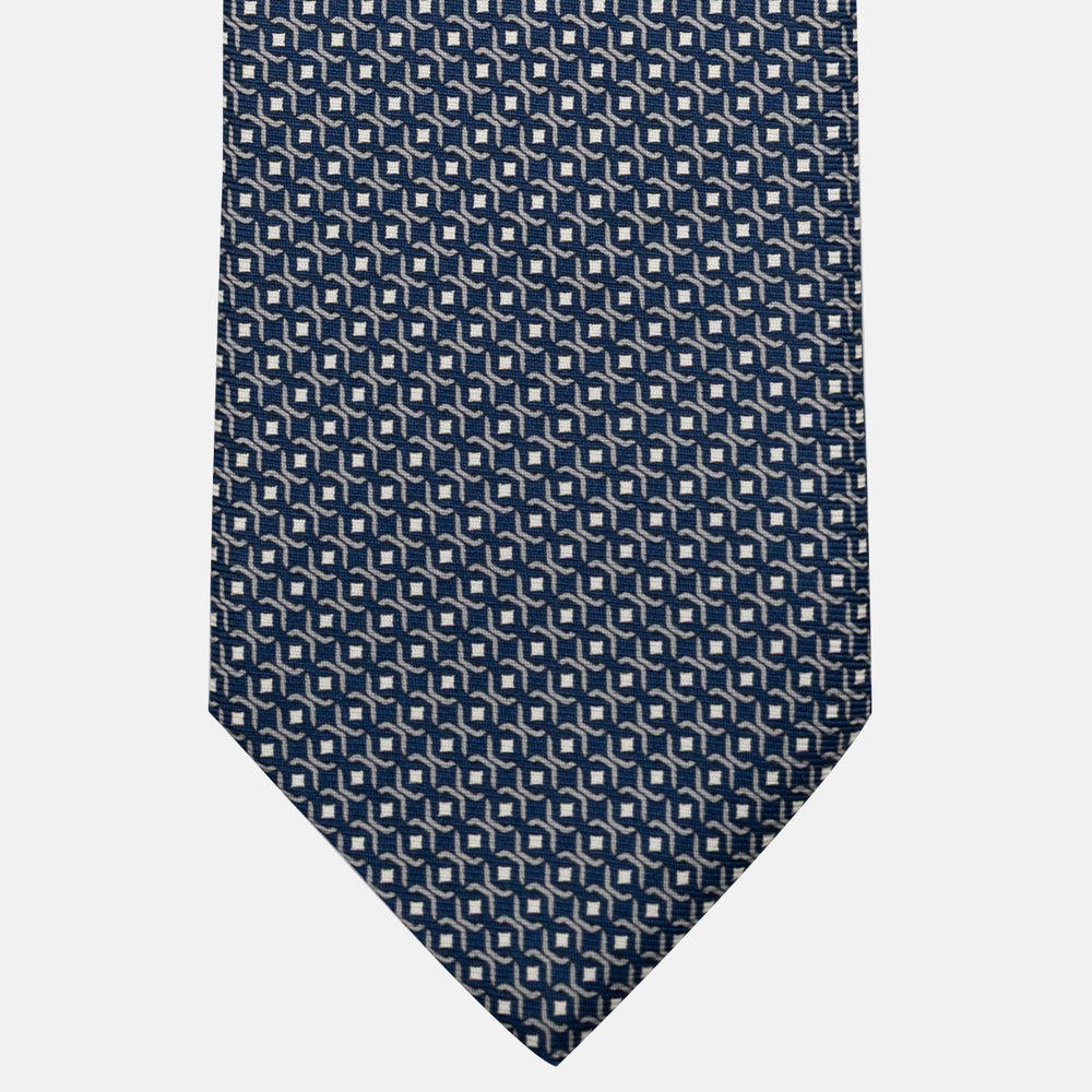 Cravatta 3 pieghe in Seta, Fantasia Geometrica, Blu Grigio - JA056341-4