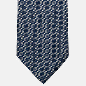 Cravatta 3 pieghe in Seta, Fantasia Geometrica, Blu Grigio - JA056341-4