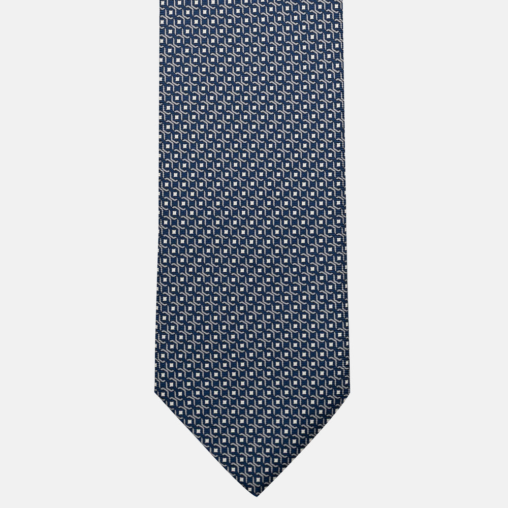 Cravatta 3 pieghe in Seta, Fantasia Geometrica, Blu Grigio - JA056341-4