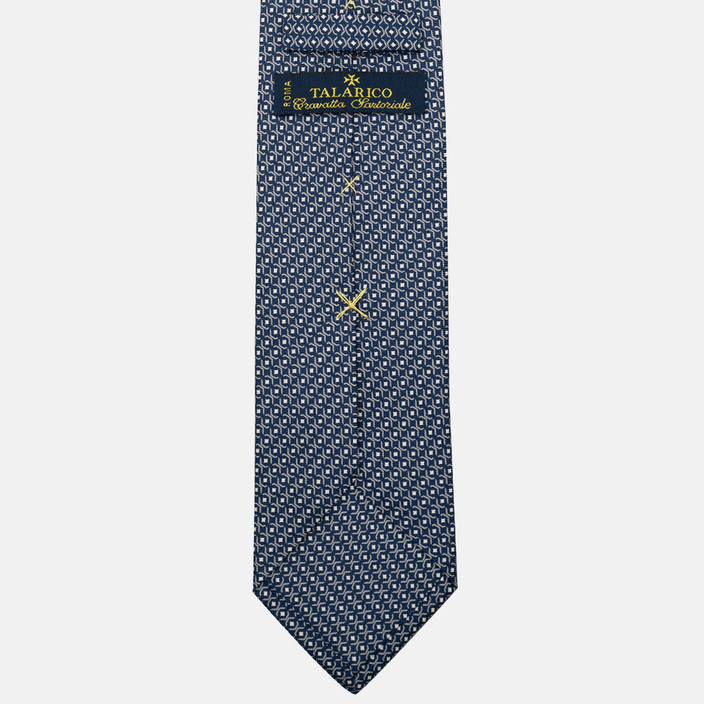 Cravatta 3 pieghe in Seta, Fantasia Geometrica, Blu Grigio - JA056341-4