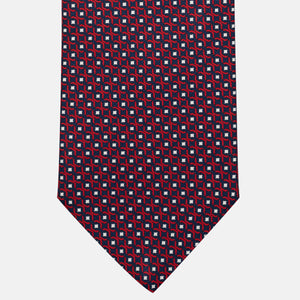 Cravatta 3 pieghe in Seta, Fantasia Geometrica, Blu Rosso - JA056341-5