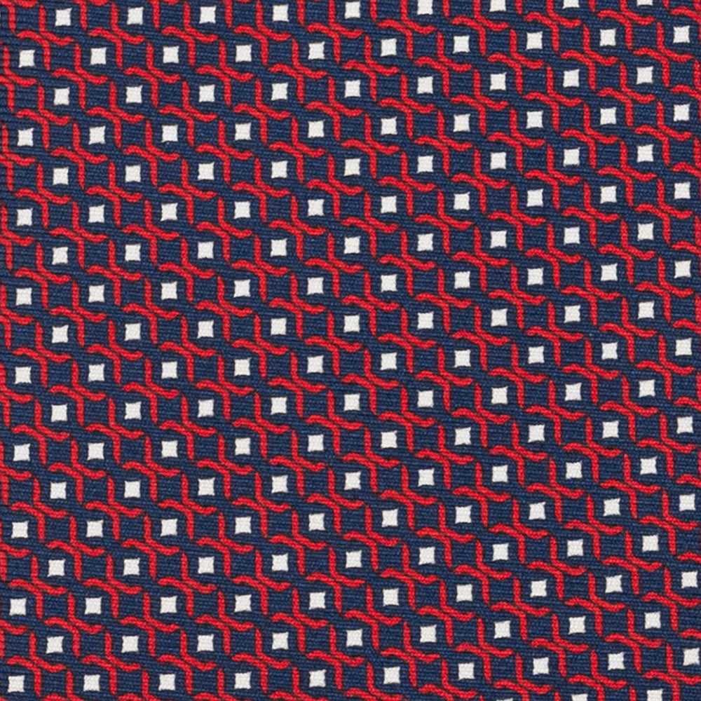 Cravatta 3 pieghe in Seta, Fantasia Geometrica, Blu Rosso - JA056341-5