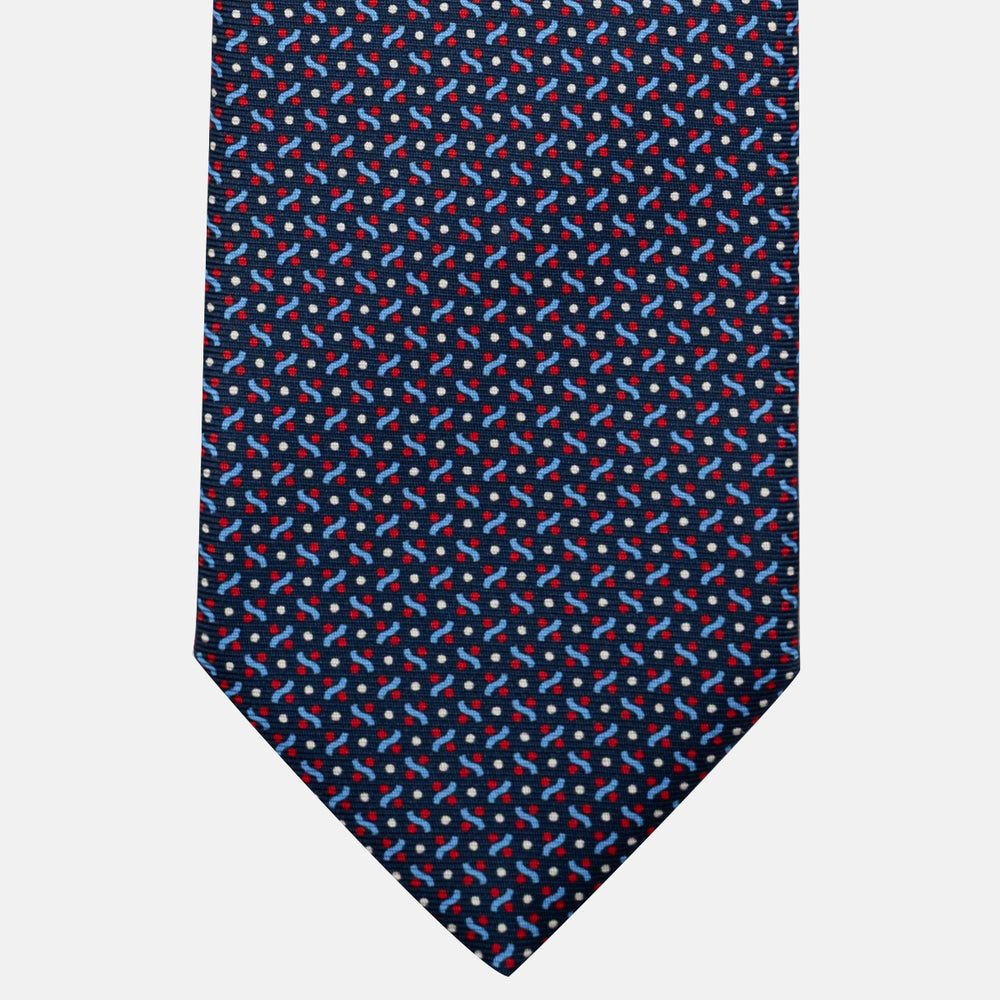 Cravatta 3 pieghe in Seta, Fantasia Geometrica, Blu Rosso - JA056664-1