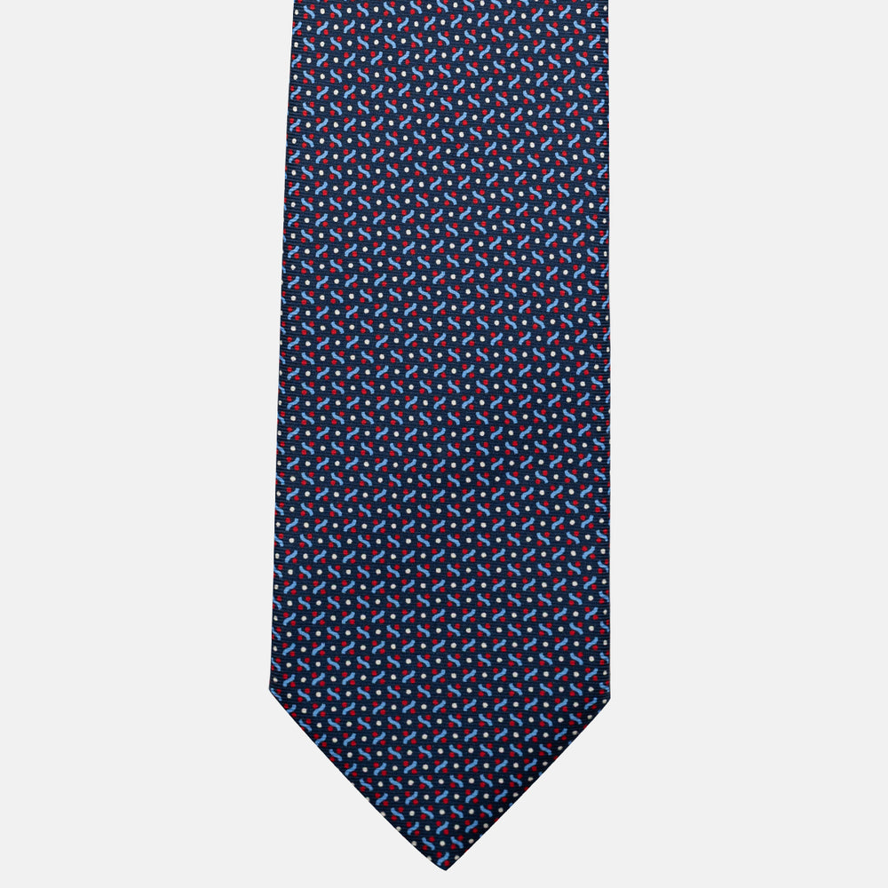 Cravatta 3 pieghe in Seta, Fantasia Geometrica, Blu Rosso - JA056664-1
