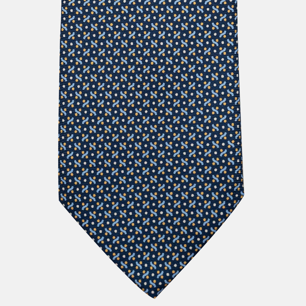 Cravatta 3 pieghe in Seta, Fantasia Geometrica, Blu Giallo - JA056664-4