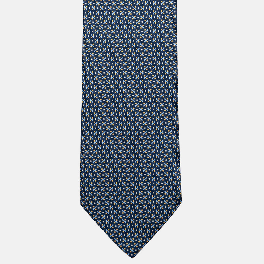 Cravatta 3 pieghe in Seta, Fantasia Geometrica, Blu Giallo - JA056664-4