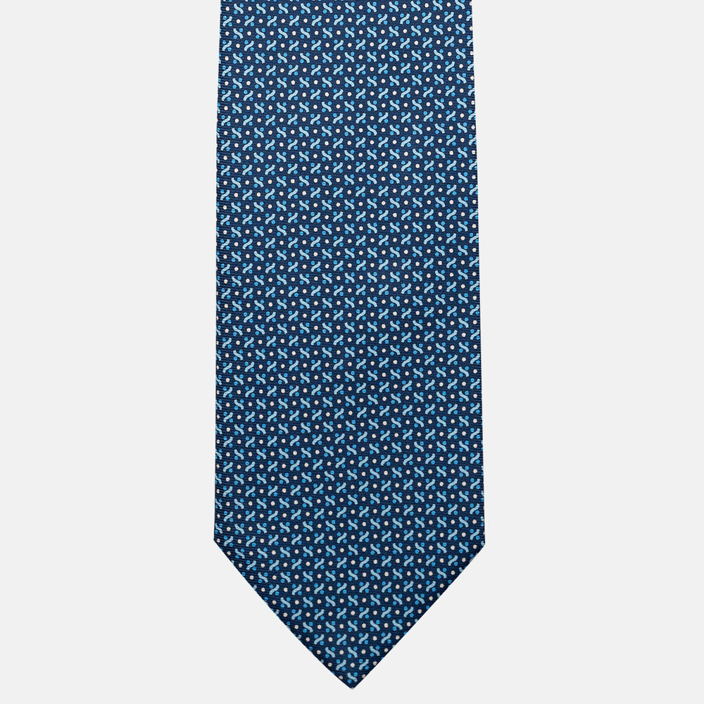 Cravatta 3 pieghe in Seta, Fantasia Geometrica, Azzurro - JA056664-5