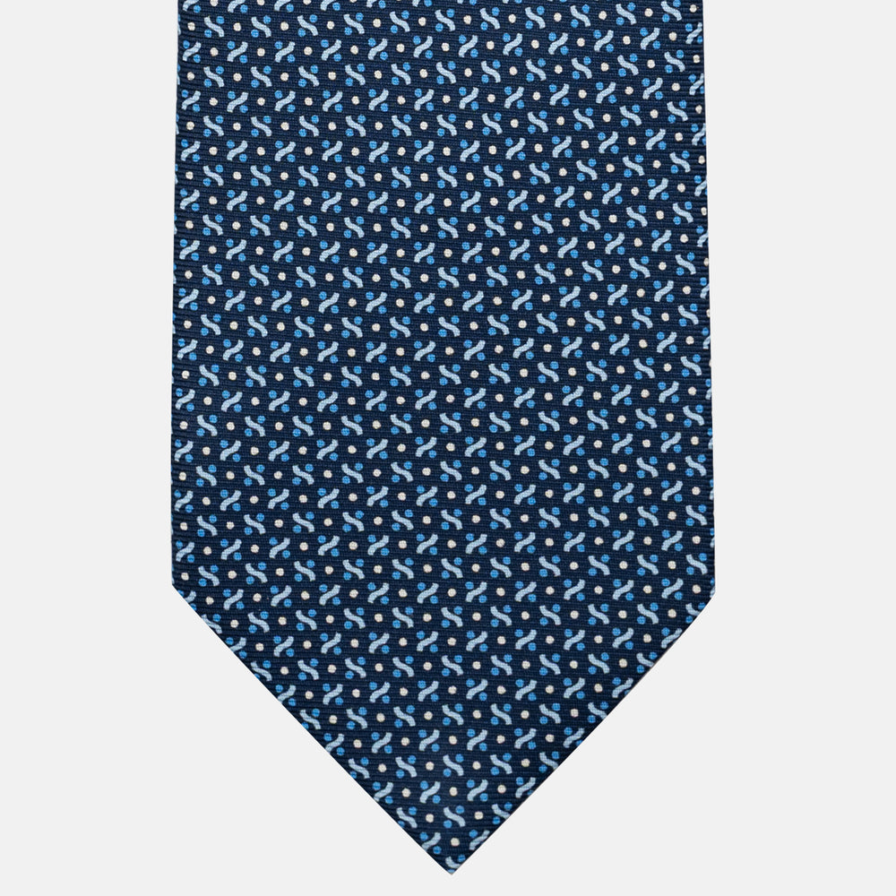 Cravatta 3 pieghe in Seta, Fantasia Geometrica, Blu Celeste - JA056664-7