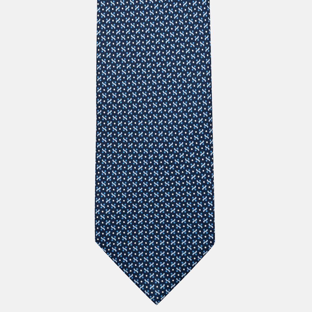 Cravatta 3 pieghe in Seta, Fantasia Geometrica, Blu Celeste - JA056664-7