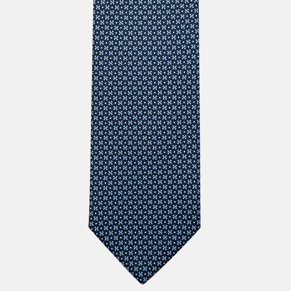 Cravatta 3 pieghe in Seta, Fantasia Geometrica, Blu Grigio - JA056664-8