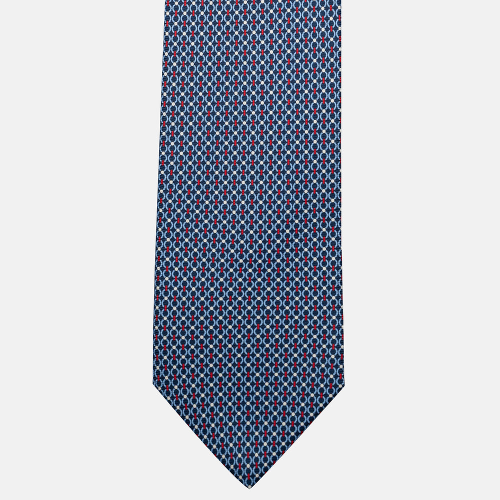Cravatta 3 pieghe in Seta, Fantasia Concatenata, Blu Rosso - JA056672-1
