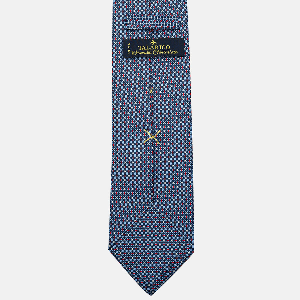 Cravatta 3 pieghe in Seta, Fantasia Concatenata, Blu Rosso - JA056672-1
