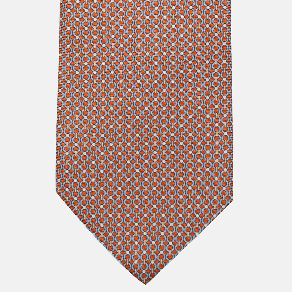 Cravatta 3 pieghe in Seta, Fantasia Concatenata, Arancione - JA056672-3